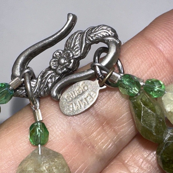 Femme Gems Bracelet Green Marbled Quartz Faceted Stones Double Strand Hook - Picture 8 of 10